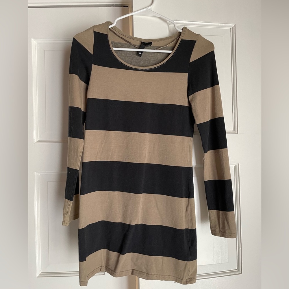Black & tan striped bodycon dress